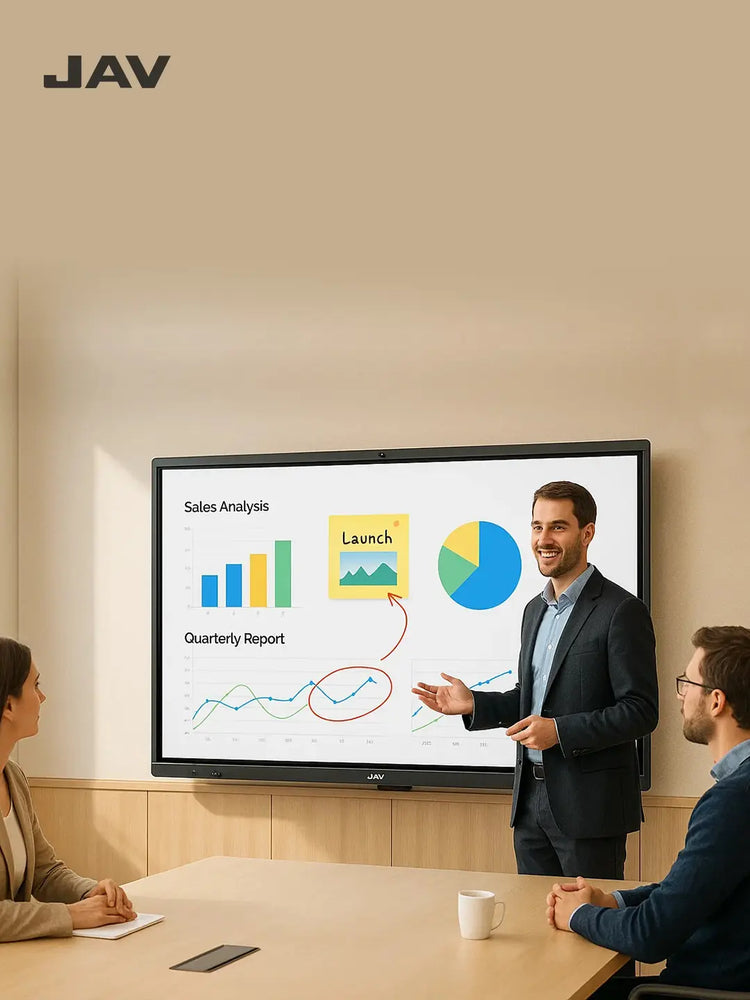 a professional doing a demo of the jav smart interactive whiteboard
