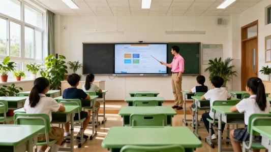 Teacher using a smart board for teaching in the classroom