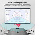 JAV Smart Board H10 features a Wide 178 Degree View. Image displays graphs and charts on the smart board, highlighting consistent, true colors from any viewing angle, ideal for meetings.