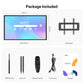 55-inch JAV Z Series rotatable smart board package contents with wall mount, WiFi receiver, two stylus pens, remote control, power cord, and user manual.