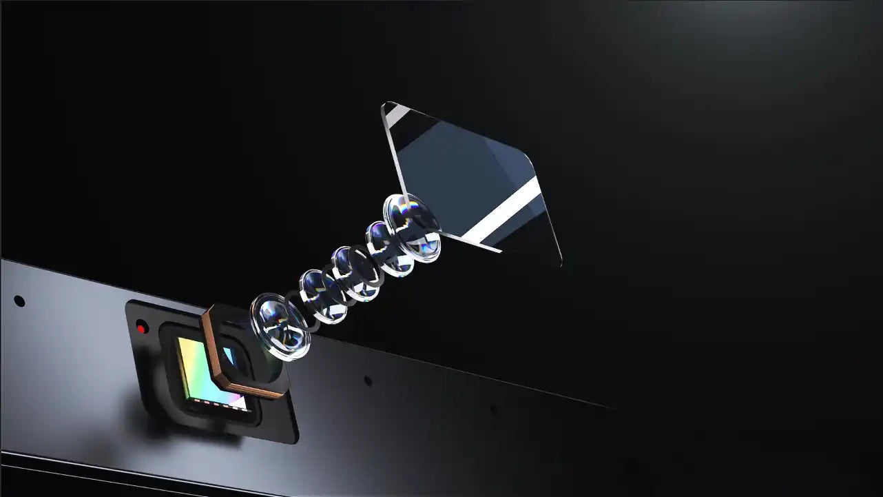 Detailed illustration of the lens assembly and sensor for the JAV interactive display's integrated camera.