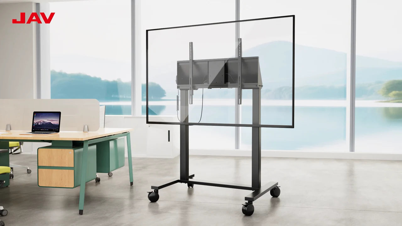 Load video: EST09 Electric Lift Rolling Stand for JAV Smart Boards