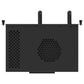 Top-down view of the JAV Windows OPS 72A Mini PC Module. Image highlights dual antennas for wireless connectivity and ventilation holes for cooling. The compact black case design is also visible. This OPS module is designed for interactive displays and features passive cooling.