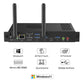 Image detailing specifications of the JAV Windows OPS 72A Mini PC Module. The rear panel is shown with ports labeled: DP, LAN, HDMI Out, USB 3.0, USB-C, and audio. Key features highlighted include: Windows 11 OS, 40 Point Touch, Intel i5 Processor, 8GB RAM + 256GB Storage, and Dual Antennas. This OPS module delivers powerful performance and connectivity for interactive displays.