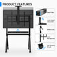 Feature breakdown for the JAV FD570 portable smart board cart, showcasing its construction, adjustability, safety, cable routing, and wheel mobility.