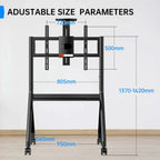 JAV FD570 mobile smart board stand dimensions diagram indicating adjustable height (1370-1620mm) and other key measurements.
