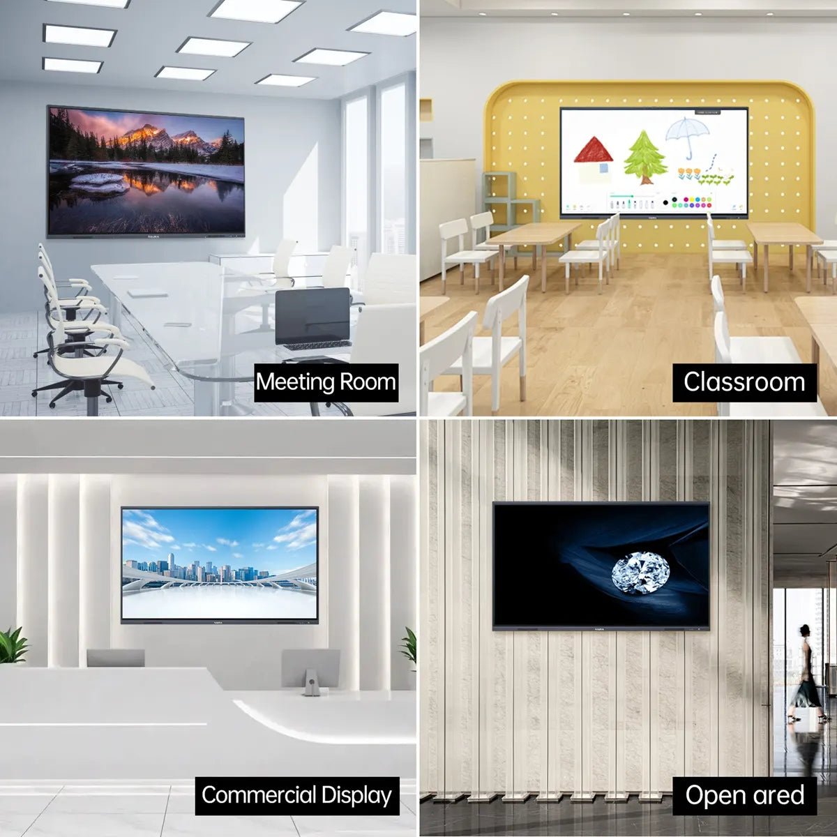 RAIZEA 65-inch H10S smart interactive flat panel used in four different scenarios