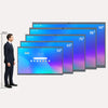JAV H10S Pro interactive flat panel display size comparison chart showing 55, 65, 75, 86, and 98-inch models next to a 178cm man for visual scale reference.