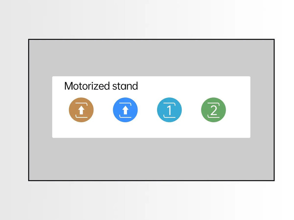 On-screen control panel for EST09 motorized stand integrated with smart board, showing lift up/down icons and two preset height buttons for quick adjustment.