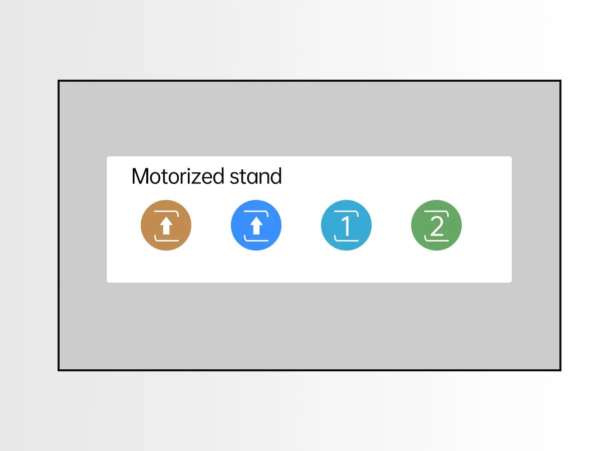 On-screen control panel for EST09 motorized stand integrated with smart board, showing lift up/down icons and two preset height buttons for quick adjustment.