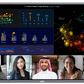 JAV H15 Interactive Flat Panel displaying a video conference call with multiple participants, data dashboards, and chat features.