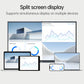 Experience seamless collaboration with JAV Smart Board's split screen feature. Image shows graphs displayed simultaneously on smart board, laptop, tablet, and phone.