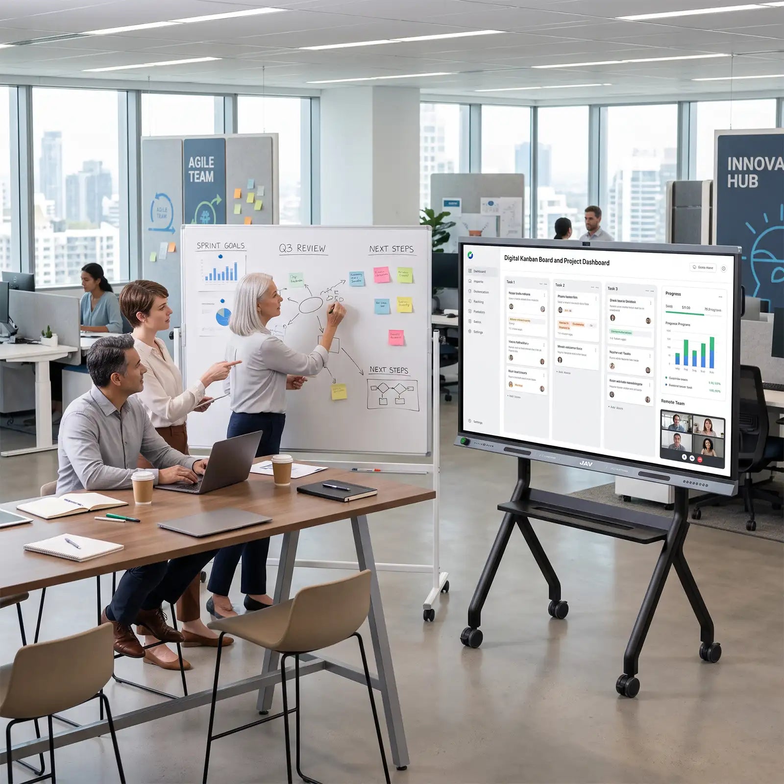 JAV H19S smart board used for interactive business presentation in a meeting
