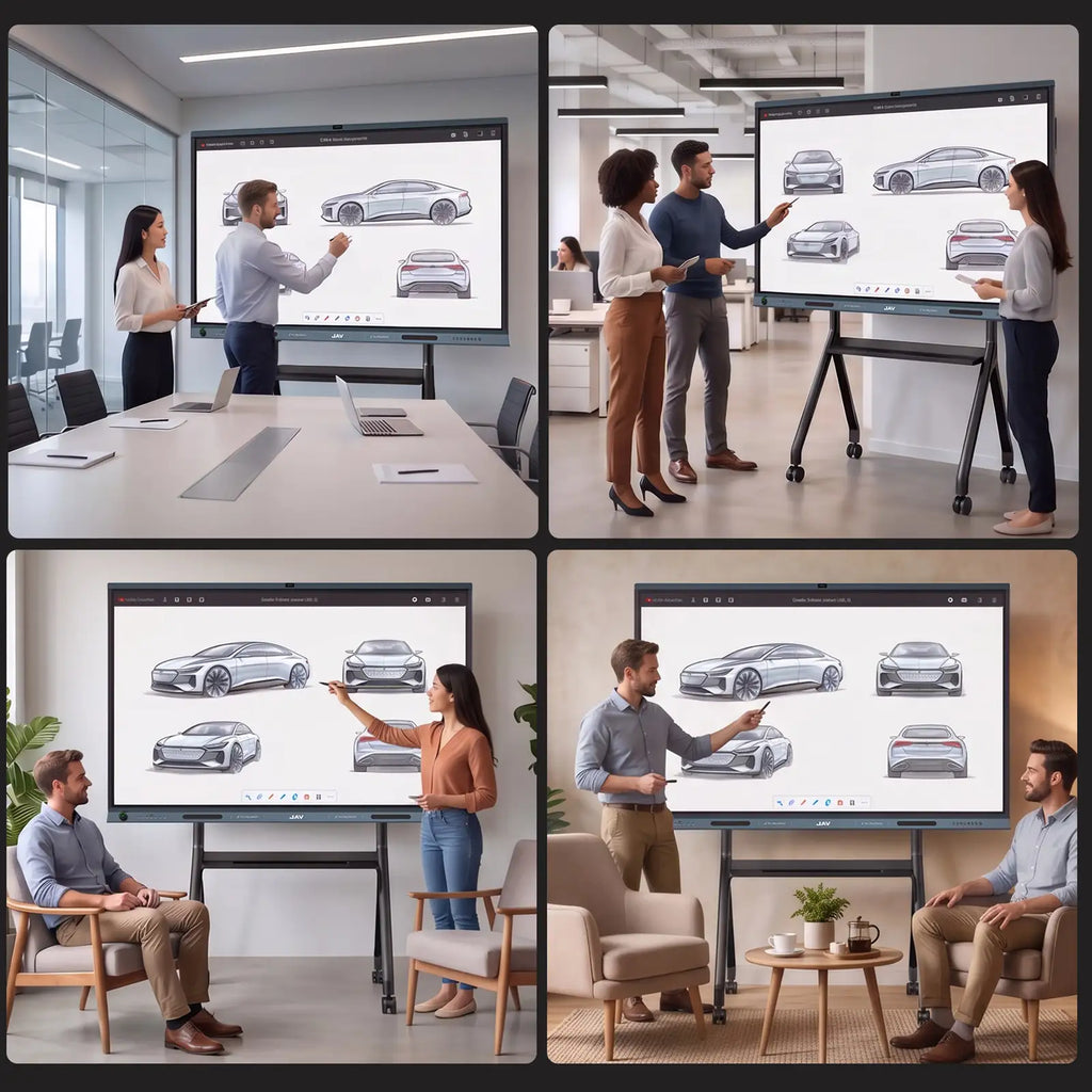 Teams using JAV Smart Board H19S to work on the same design canvas in different locations.