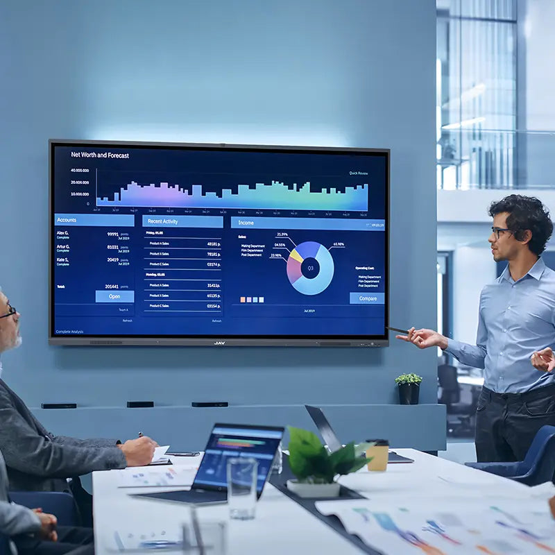 JAV Smart Board used in a business meeting to enhance team communication and decision-making efficiency.