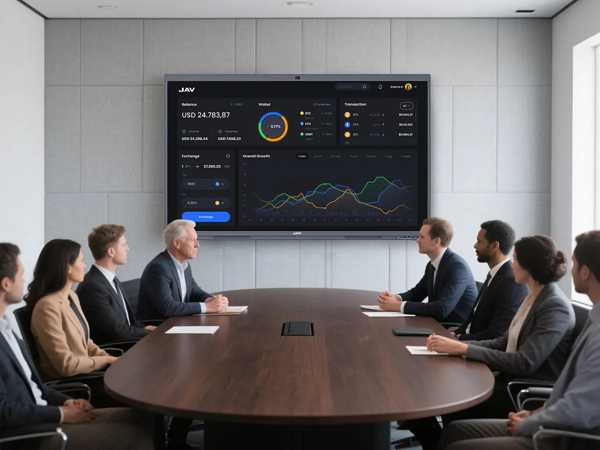 jav h10s pro smart interactive flat panel display in a sales team meeting