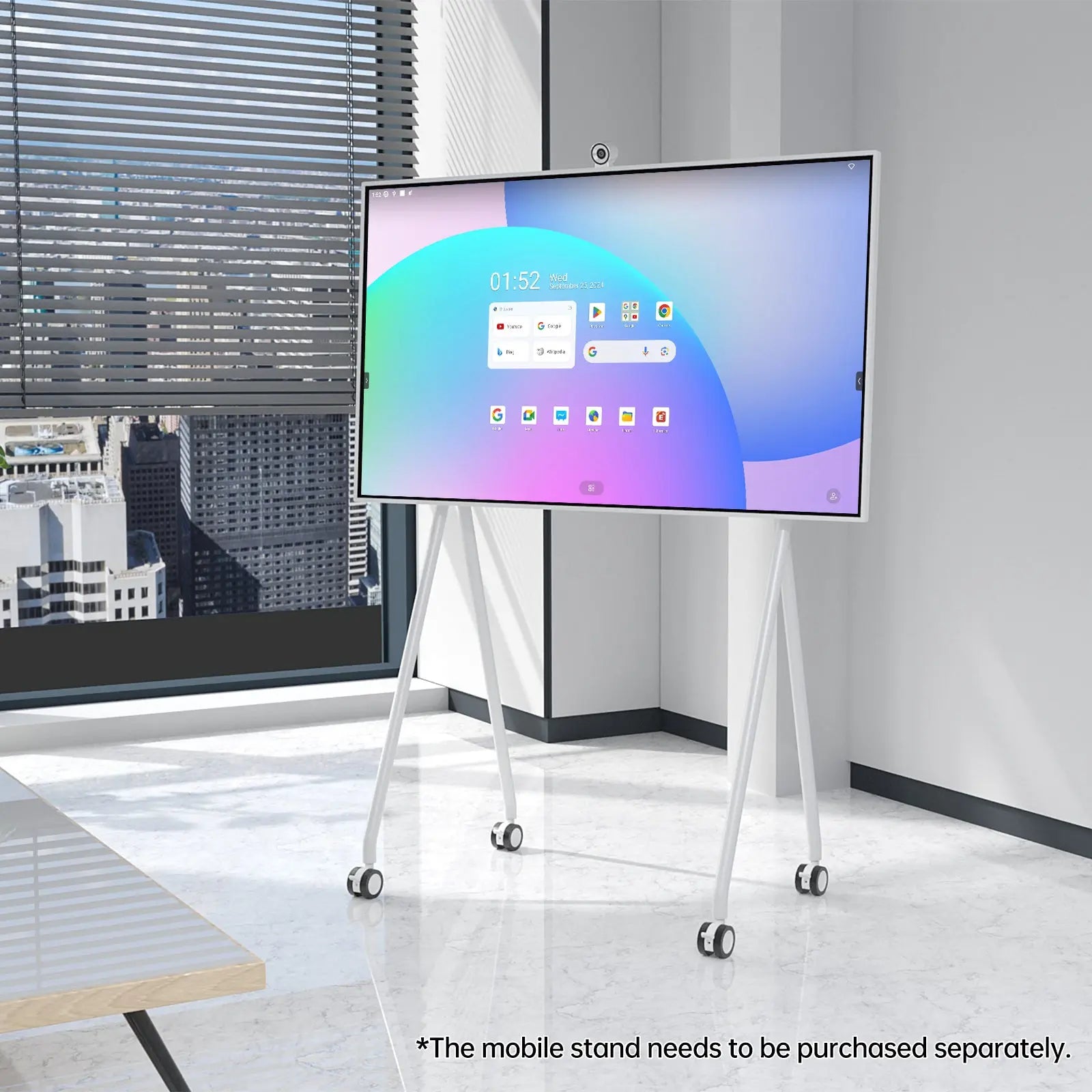 JAV Smart Board H13 in a meeting room. Interactive whiteboard display on mobile stand.