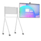 Separate components: JAV Smart Board and white mobile stand.  Interactive display and wheeled stand shown individually.