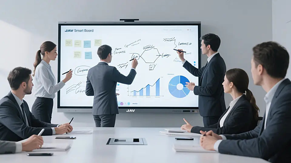 image of multiple people doing annotation on a jav smart board at the same time.