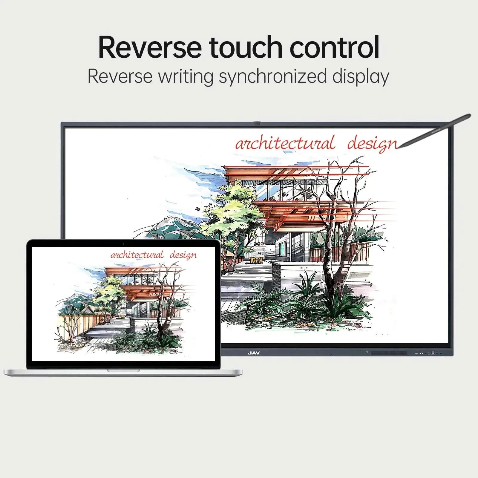 Reverse writing synchronized display. Collaborate seamlessly as writing on the smart board is mirrored