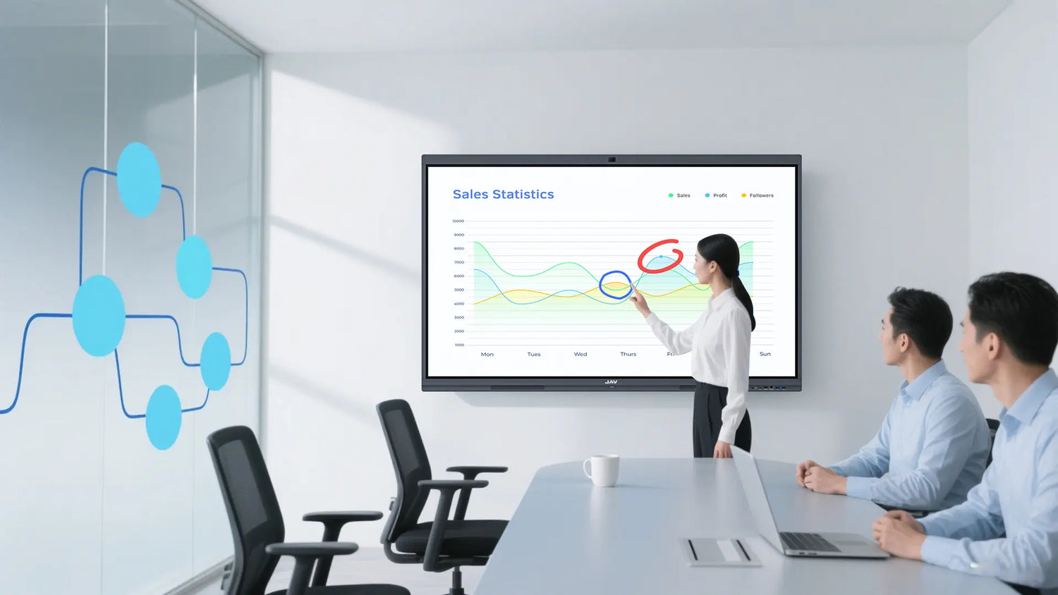 jav smart board used in a business meeting