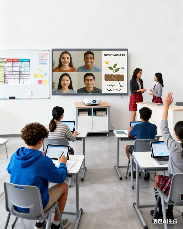 image of a classroom of hybrid learning with h10s pro smartwhiteboard