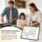 25S Pro Smart Digital Calendar helping a family plan dinner as father, mother, and daughter cook in kitchen, illustrating meal decision assistance.