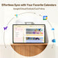 25S Pro Digital Calendar with interactive display surrounded by icons of Google, iCloud, Outlook, Cozi, and Yahoo, demonstrating compatibility with popular calendar services.
