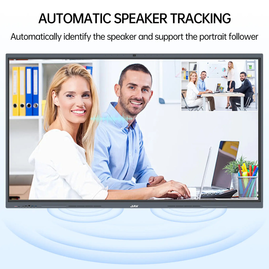 Image that shows the JAV H10S 98-inch Smart Board's AI voice tracking feature