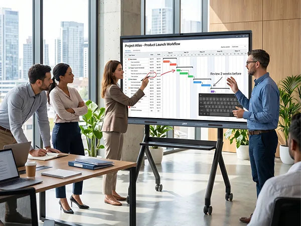 JAV H19S smart board used for interactive business presentation in a meeting room