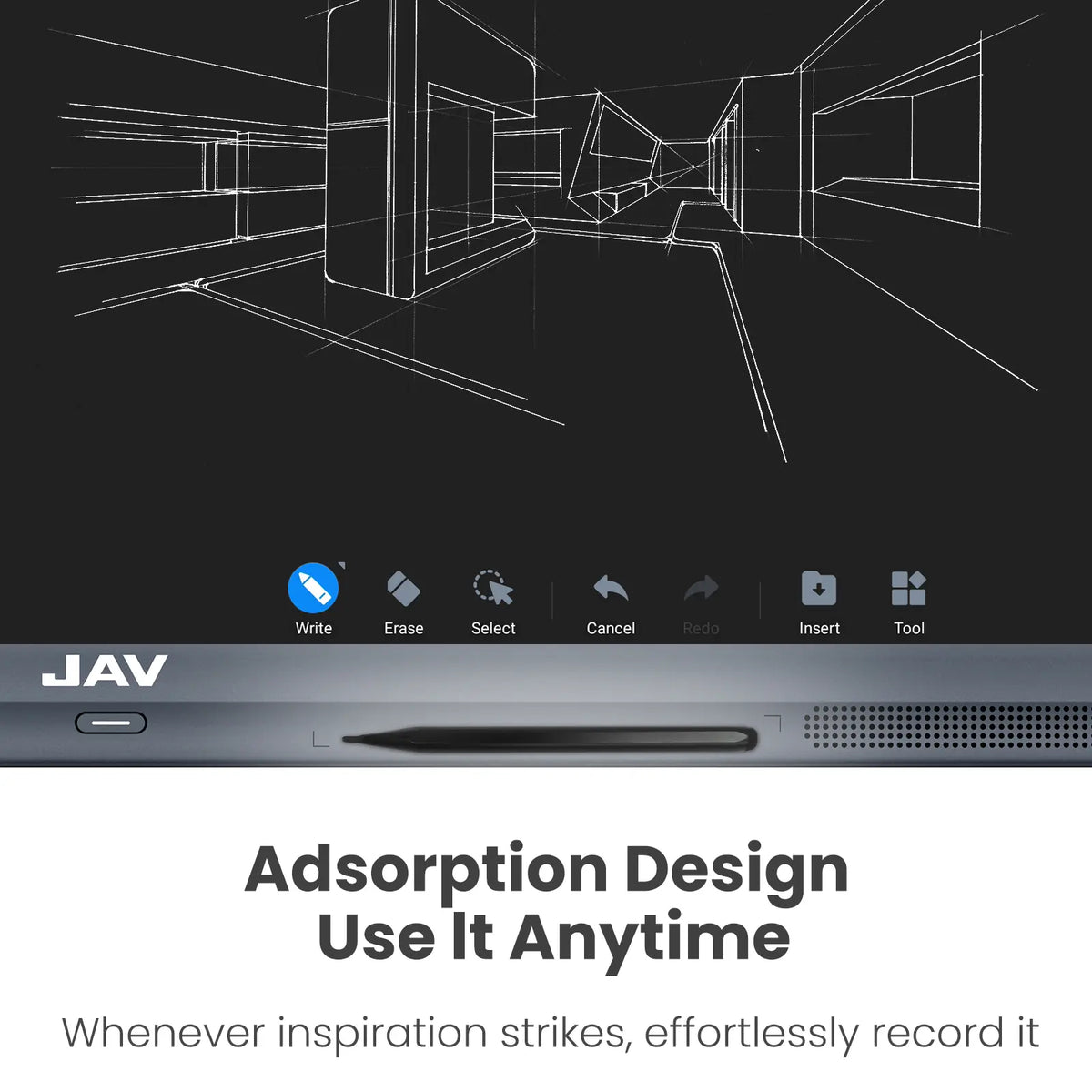 JAV Smart Board 2-in-1 stylus with magnetic adsorption design for convenient storage and quick access.