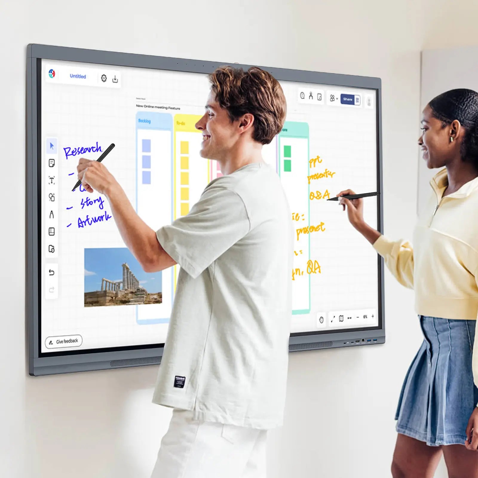 JAV Smart Board 2-in-1 stylus enabling precise writing and drawing on the interactive display.