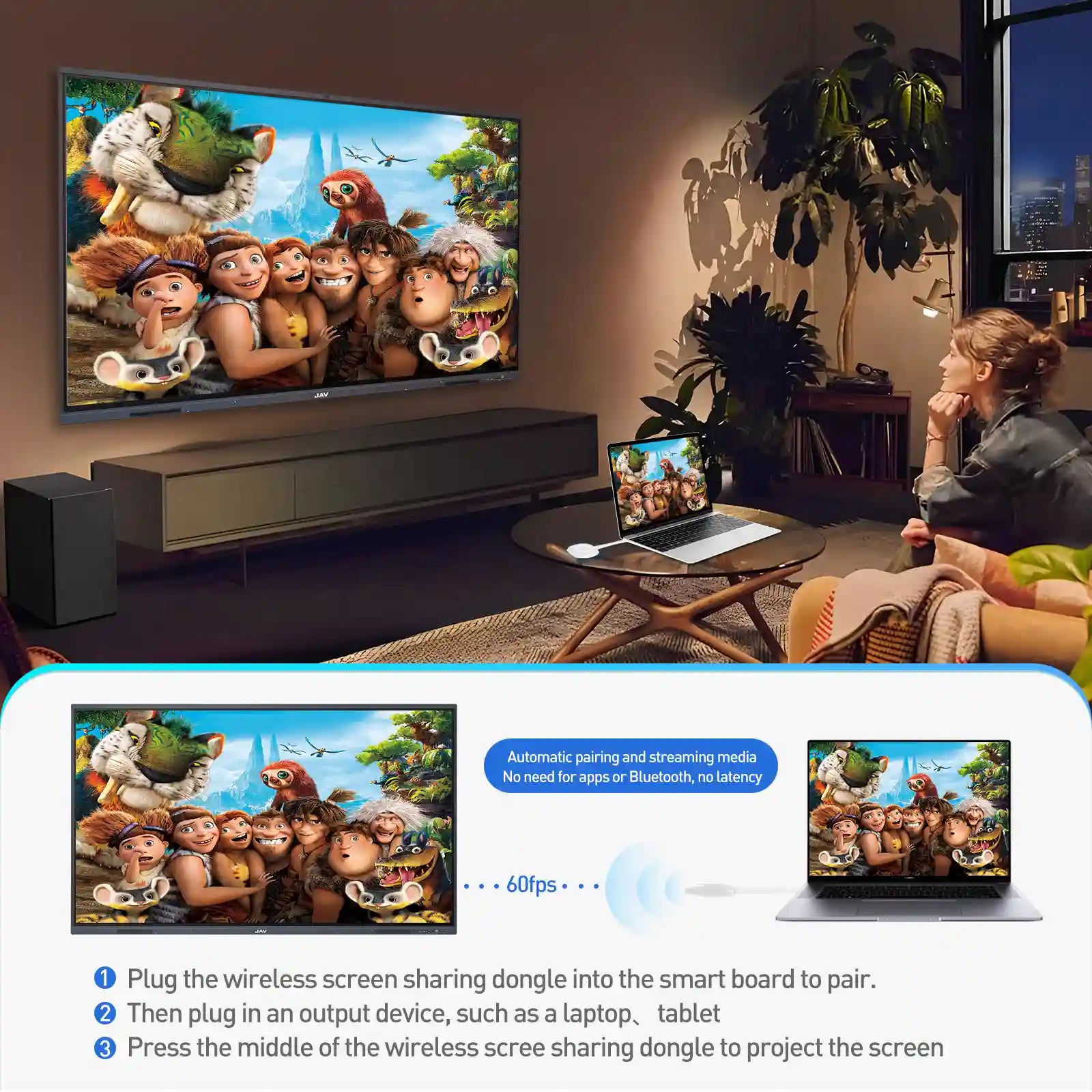 jav smart board wireless display adapter ep02t-c product feature setup guide