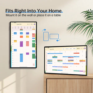 image that shows the JAV 25s Pro smart calendar screen can be placed on the table or mounted on the wall.