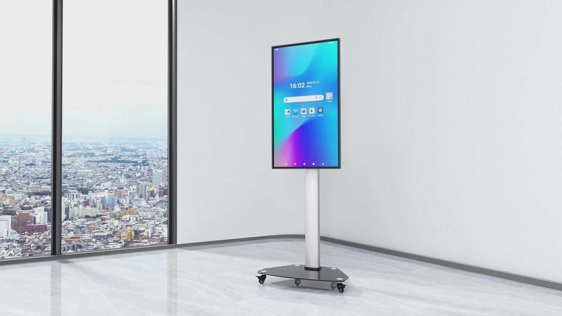 Load video: JAV Smart Board Rolling Stand L42 for Z Series Rotatable Smart Board