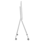 Side view of white wheeled smartboard stand for JAV H13 65-inch interactive displays, slim and angled design with four wheels.