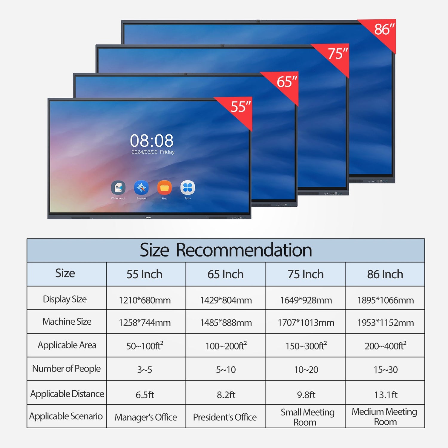 The size chart of JAV Smart Board H10S