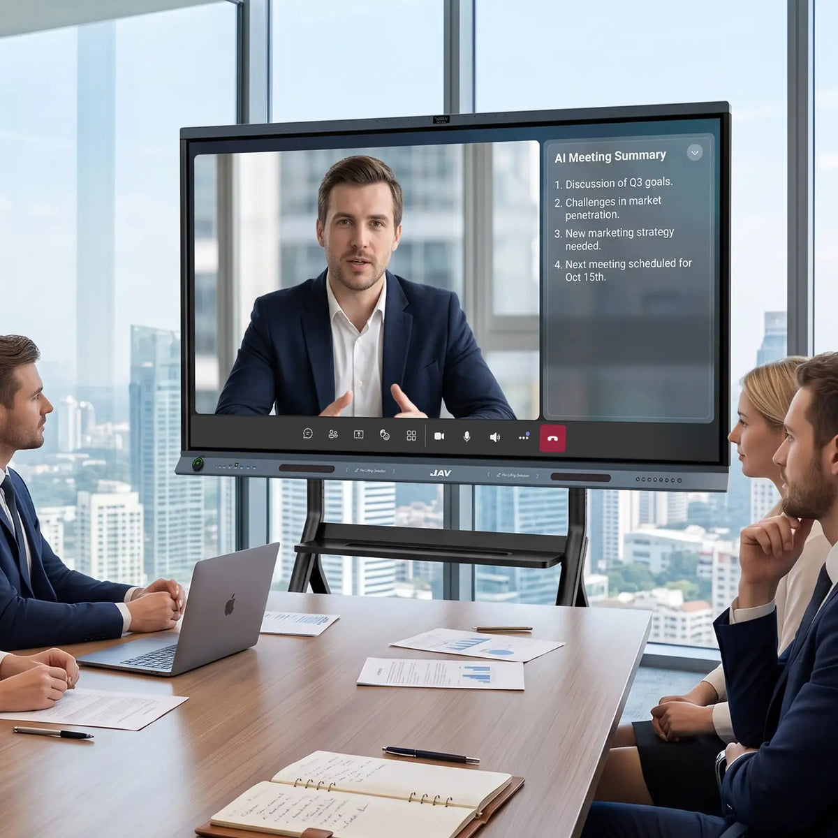 JAV Smart Board H19S Used for Video Conferencing in a Hybrid Meeting