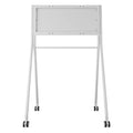 White wheeled smartboard rolling stand for JAV 65-inch H13 interactive displays, with mounting brackets and shelf.
