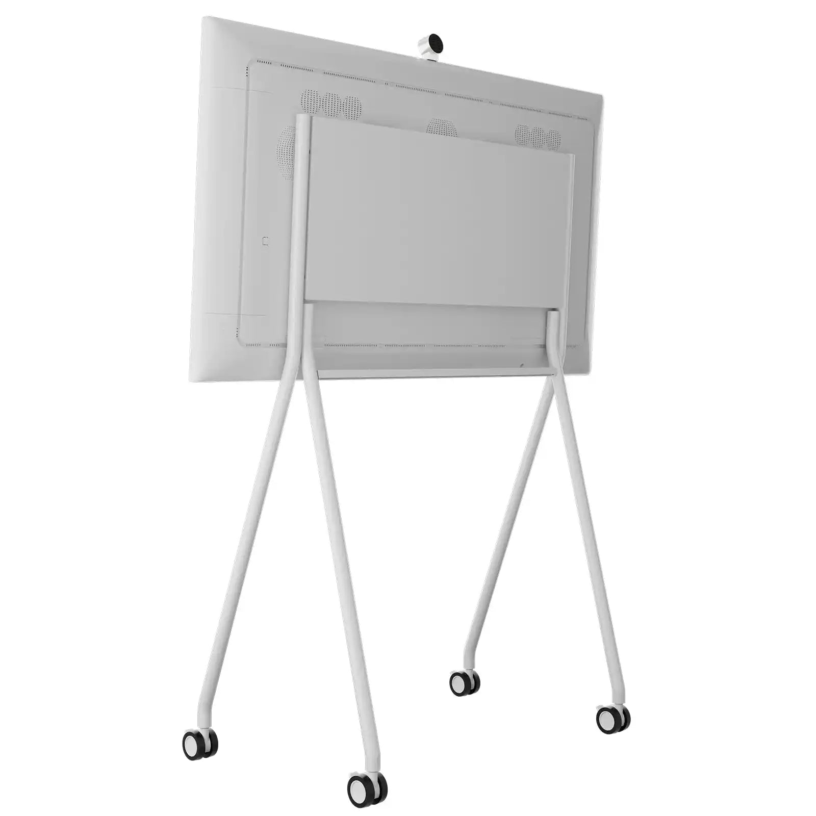 White wheeled smartboard stand for JAV H13 65-inch interactive displays, with screen and integrated camera mounted.