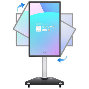 JAV Z Pro smart board with rotatable screen, shown switching between portrait and landscape modes on a rolling stand.